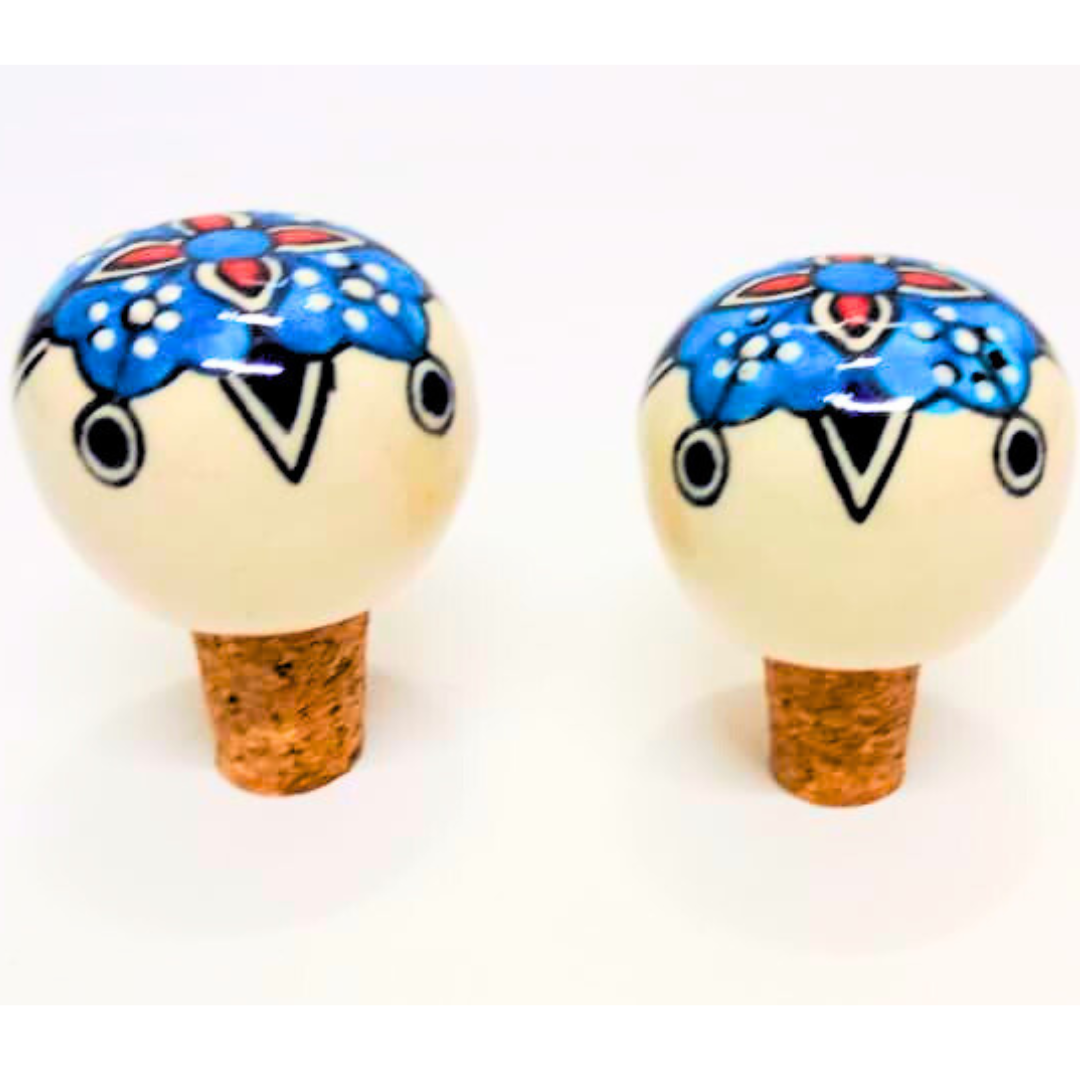 Decorative Wine Bottle Stopper,Handcrafted Ceramic Bottle Cork Stopper – Floral Printed Wine & Oil Bottle Stopper
