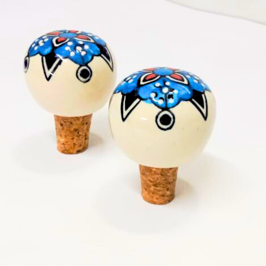 Decorative Wine Bottle Stopper,Handcrafted Ceramic Bottle Cork Stopper – Floral Printed Wine & Oil Bottle Stopper