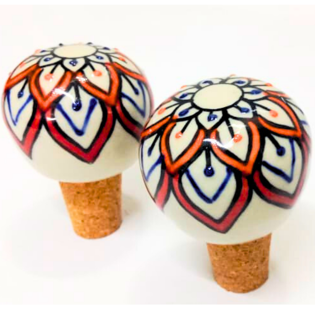 Decorative Wine Bottle Stopper,Handcrafted Ceramic Bottle Cork Stopper – Floral Printed Wine & Oil Bottle Stopper