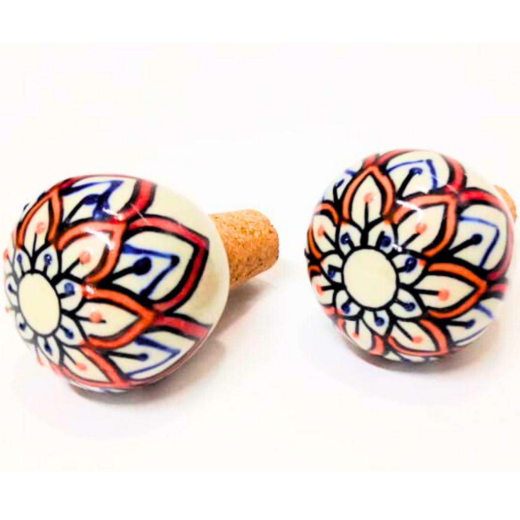 Decorative Wine Bottle Stopper,Handcrafted Ceramic Bottle Cork Stopper – Floral Printed Wine & Oil Bottle Stopper