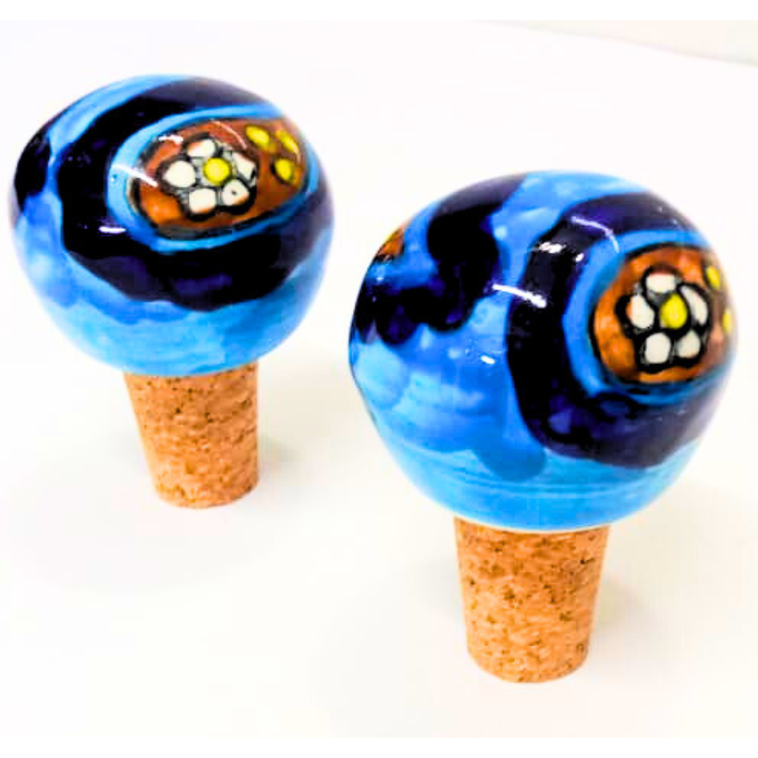 Decorative Wine Bottle Stopper,Handcrafted Ceramic Bottle Cork Stopper – Floral Printed Wine & Oil Bottle Stopper
