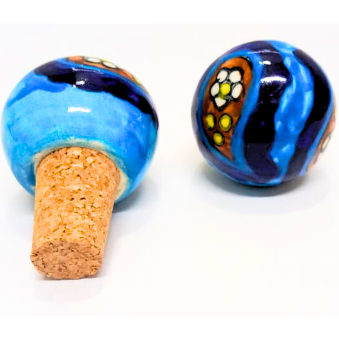 Decorative Wine Bottle Stopper,Handcrafted Ceramic Bottle Cork Stopper – Floral Printed Wine & Oil Bottle Stopper