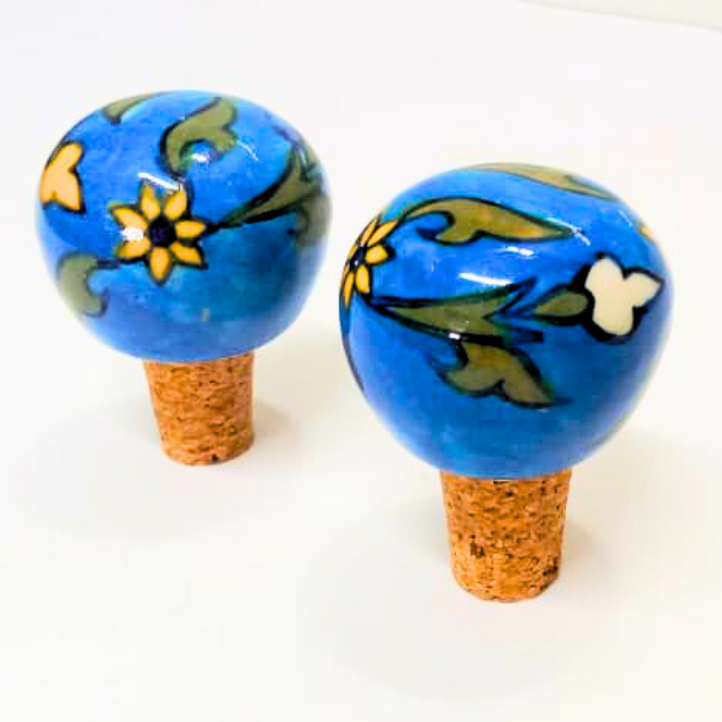 ecorative Wine Bottle Stopper,Handcrafted Ceramic Bottle Cork Stopper – Floral Printed Wine & Oil Bottle Stopper