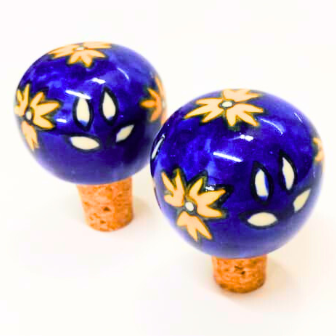 Decorative Wine Bottle Stopper,Handcrafted Ceramic Bottle Cork Stopper – Floral Printed Wine & Oil Bottle Stopper