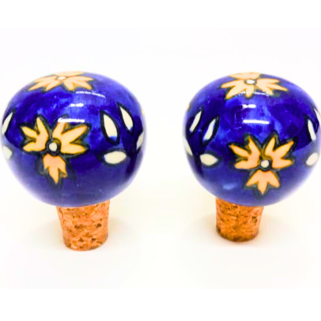 Decorative Wine Bottle Stopper,Handcrafted Ceramic Bottle Cork Stopper – Floral Printed Wine & Oil Bottle Stopper