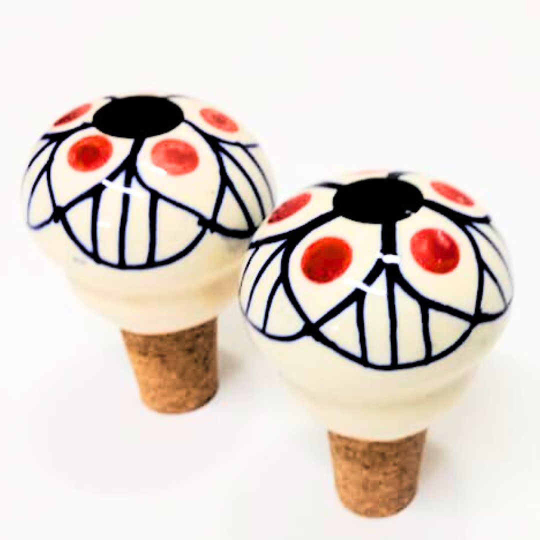 Decorative Wine Bottle Stopper,Handcrafted Ceramic Bottle Cork Stopper – Floral Printed Wine & Oil Bottle Stopper