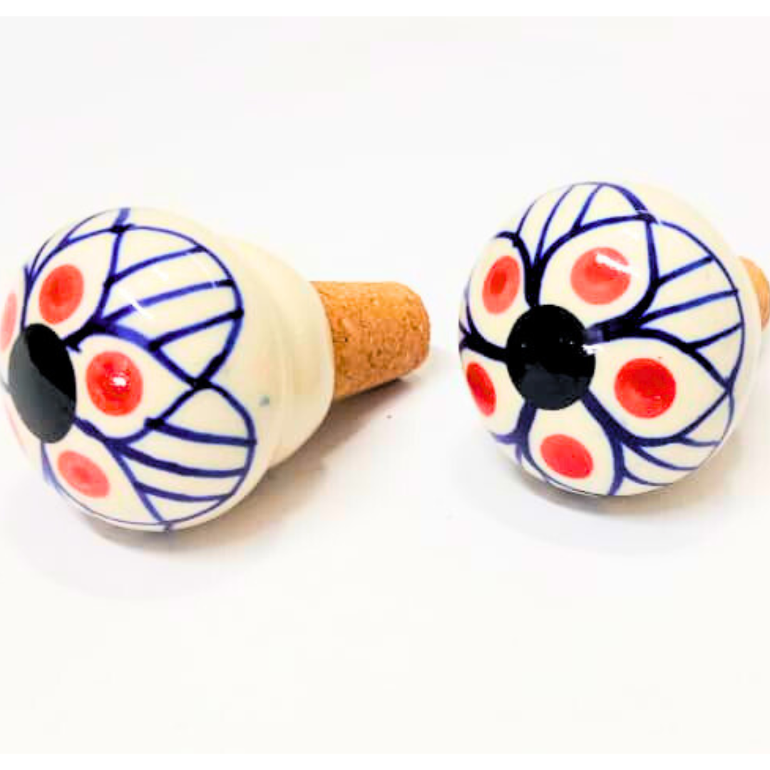 Decorative Wine Bottle Stopper,Handcrafted Ceramic Bottle Cork Stopper – Floral Printed Wine & Oil Bottle Stopper
