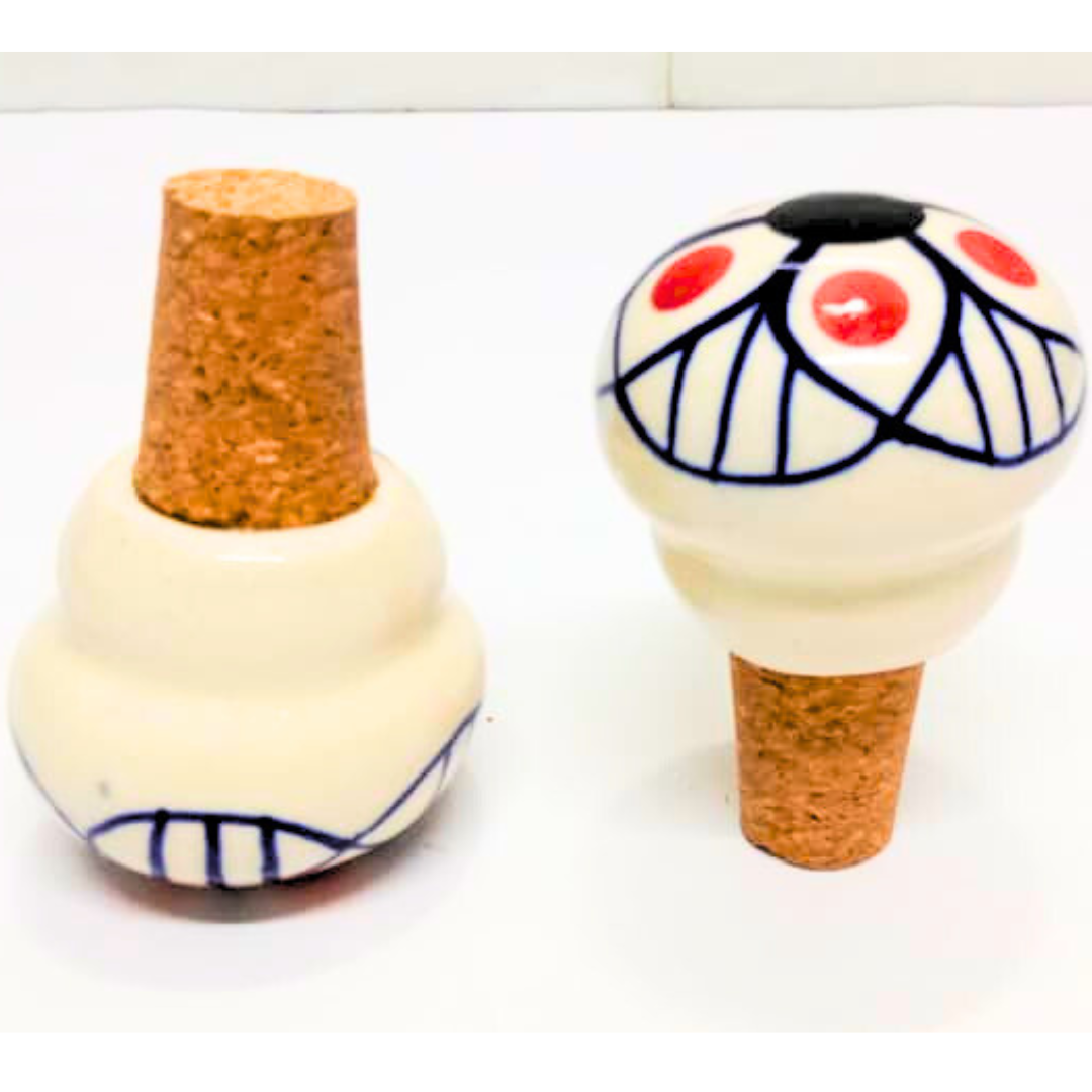 Decorative Wine Bottle Stopper,Handcrafted Ceramic Bottle Cork Stopper – Floral Printed Wine & Oil Bottle Stopper