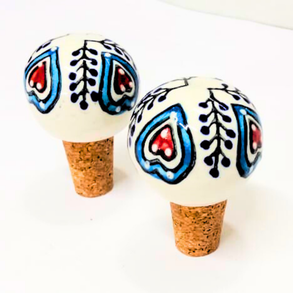Decorative Wine Bottle Stopper,Handcrafted Ceramic Bottle Cork Stopper – Floral Printed Wine & Oil Bottle Stopper