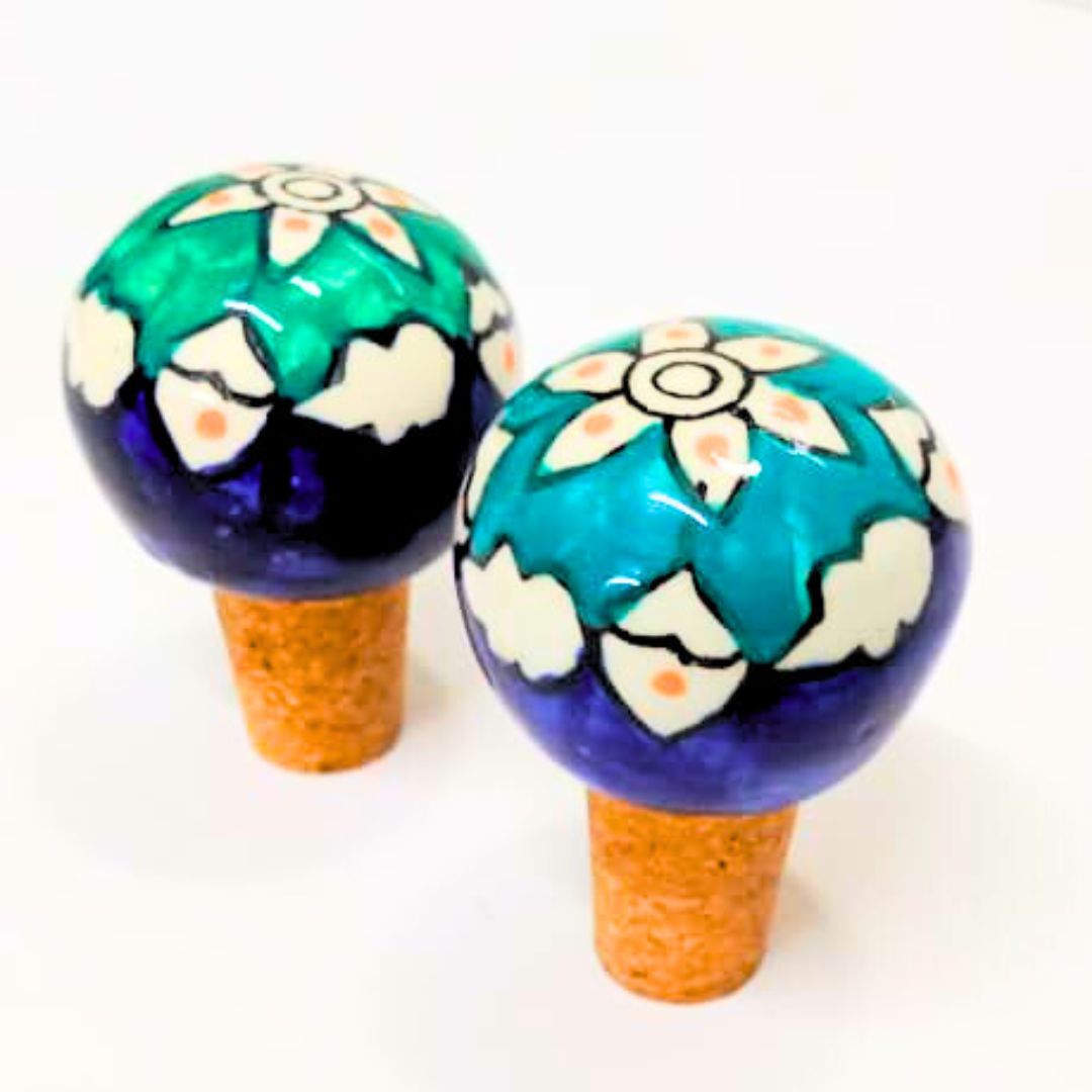 Decorative Wine Bottle Stopper,Handcrafted Ceramic Bottle Cork Stopper – Floral Printed Wine & Oil Bottle Stopper