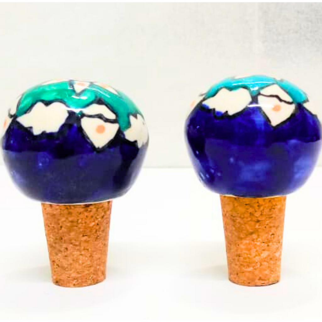 Decorative Wine Bottle Stopper,Handcrafted Ceramic Bottle Cork Stopper – Floral Printed Wine & Oil Bottle Stopper