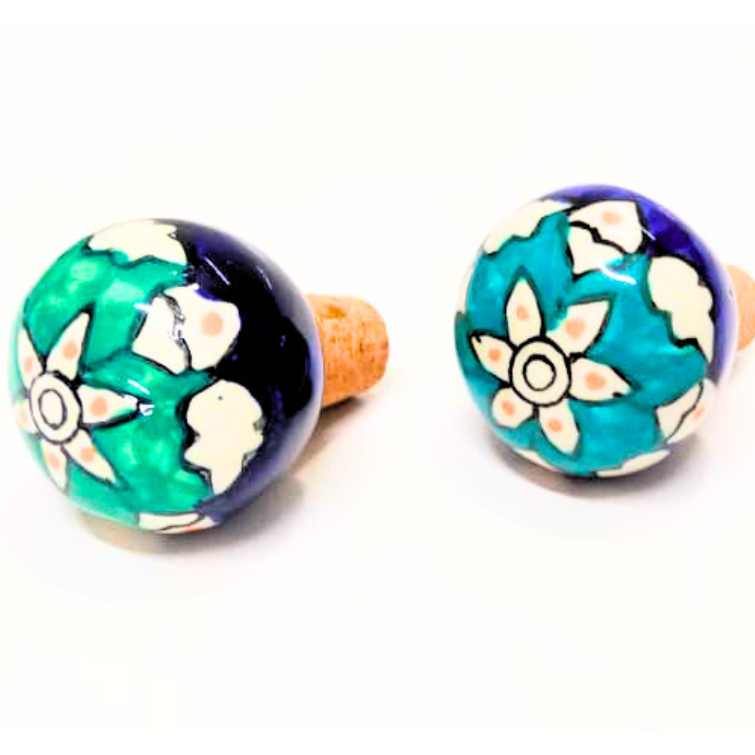 Decorative Wine Bottle Stopper,Handcrafted Ceramic Bottle Cork Stopper – Floral Printed Wine & Oil Bottle Stopper