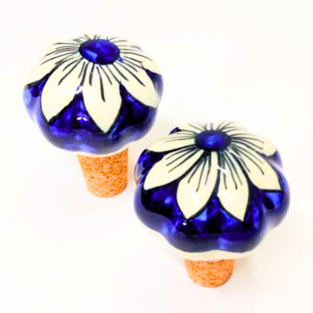 Decorative Wine Bottle Stopper,Handcrafted Ceramic Bottle Cork Stopper – Floral Printed Wine & Oil Bottle Stopper | Reusable, Eco-Friendly, Decorative Kitchen Accessory