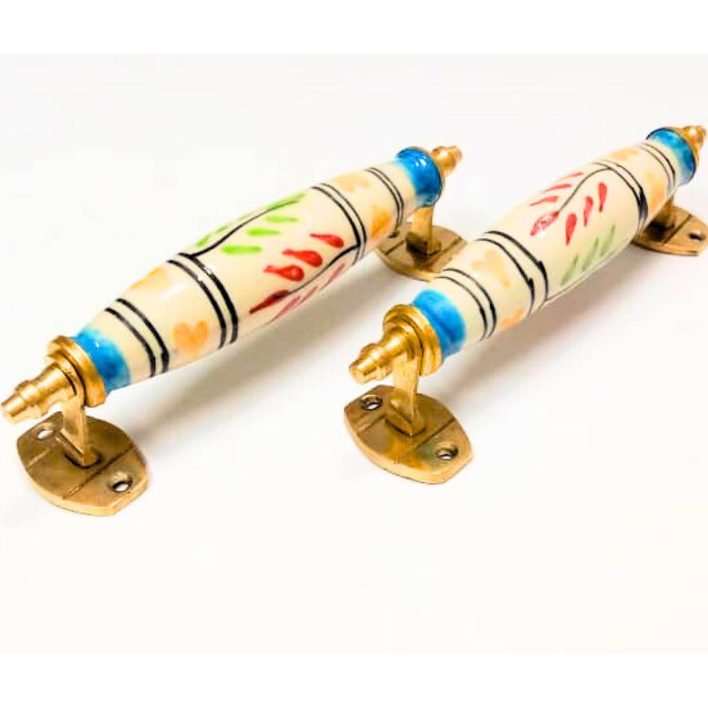 Ceramic Door Handles – Set of 2, Medium Size, White & Blue Decorative Pull Knobs for Cabinets, Drawers, and Furniture