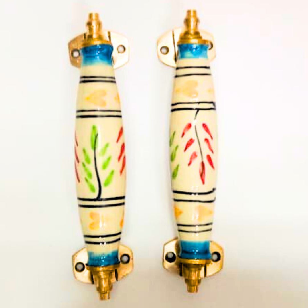 Ceramic Door Handles – Set of 2, Medium Size, White & Blue Decorative Pull Knobs for Cabinets, Drawers, and Furniture