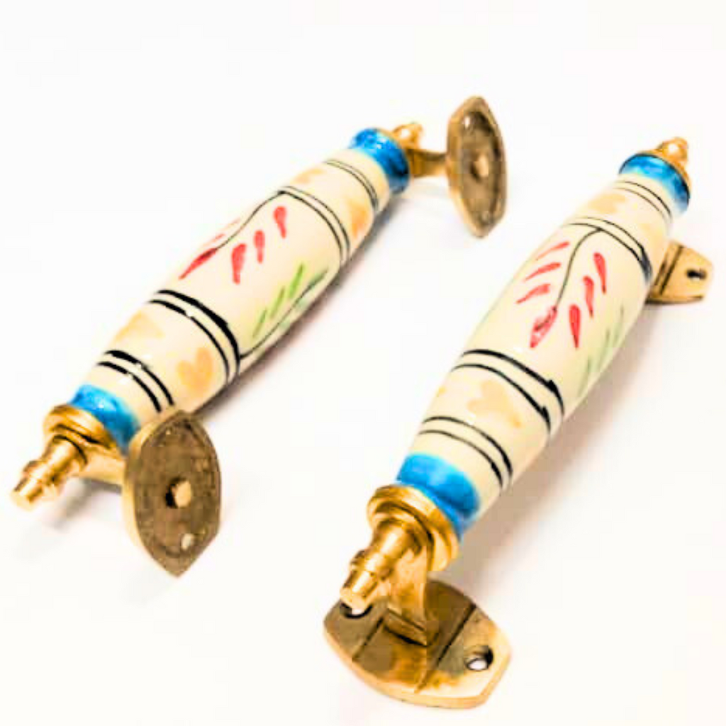 Ceramic Door Handles – Set of 2, Medium Size, White & Blue Decorative Pull Knobs for Cabinets, Drawers, and Furniture