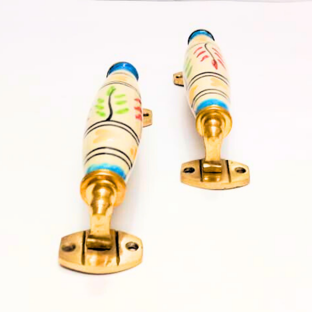 Ceramic Door Handles – Set of 2, Medium Size, White & Blue Decorative Pull Knobs for Cabinets, Drawers, and Furniture