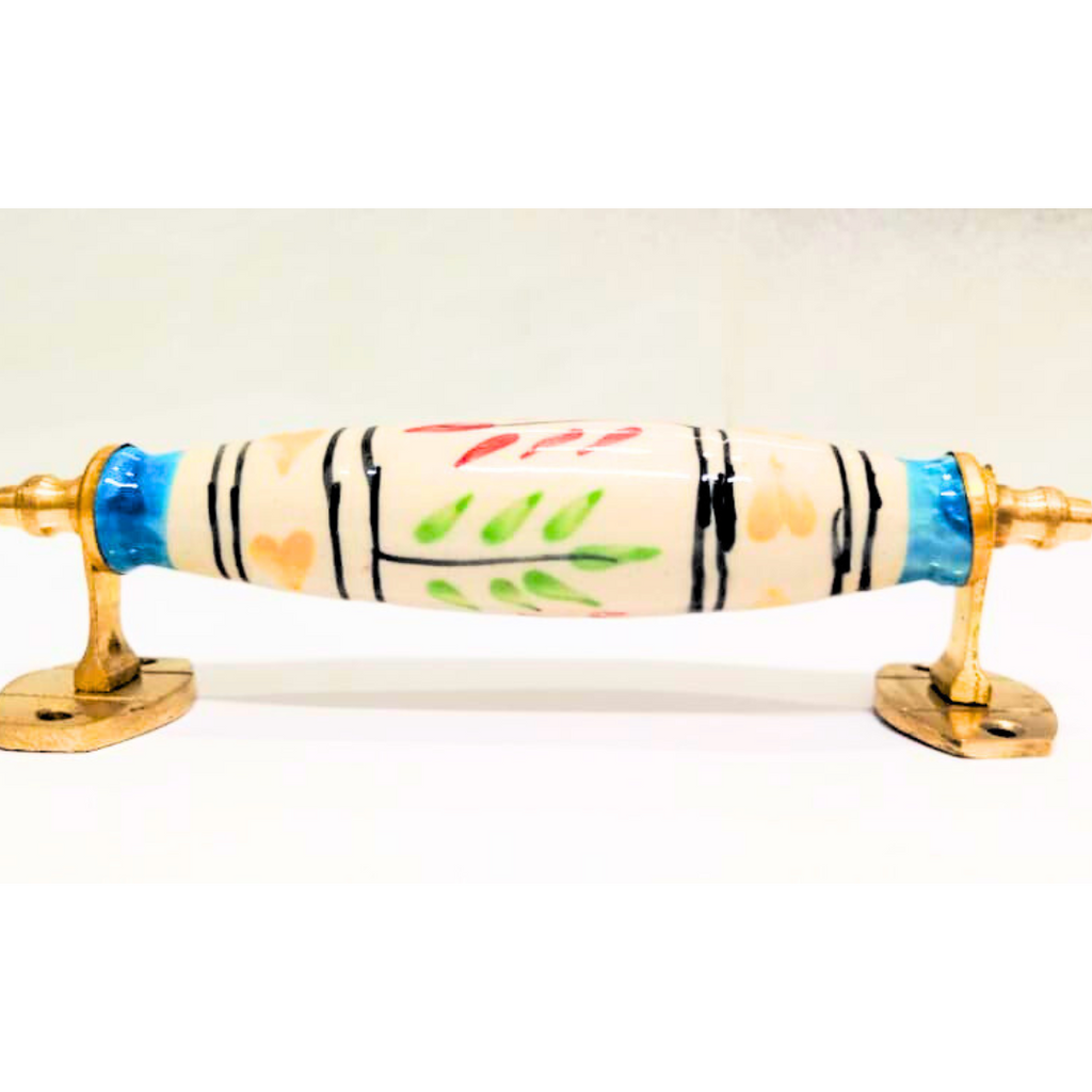 Ceramic Door Handles – Set of 2, Medium Size, White & Blue Decorative Pull Knobs for Cabinets, Drawers, and Furniture