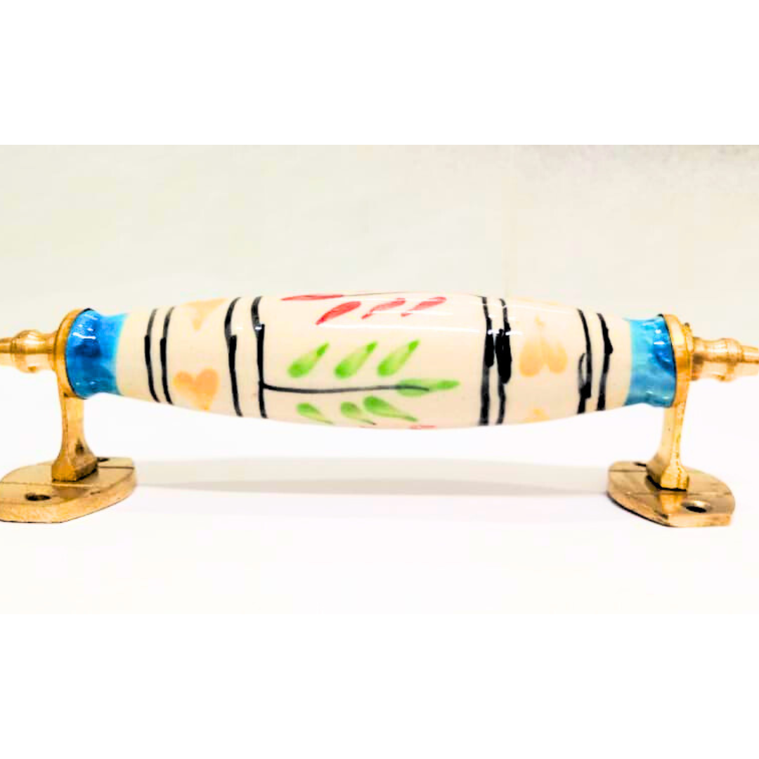 Ceramic Door Handles – Set of 2, Medium Size, White & Blue Decorative Pull Knobs for Cabinets, Drawers, and Furniture