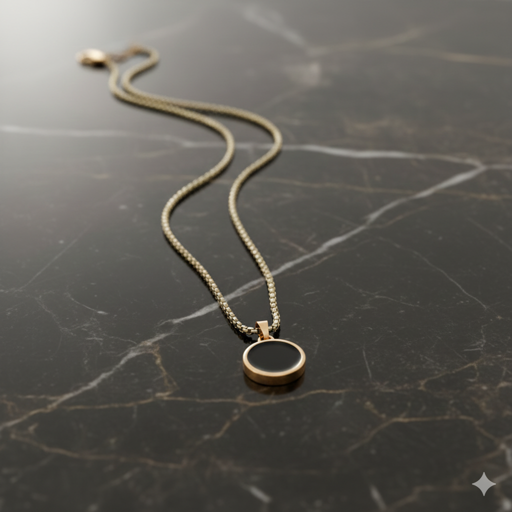 Unisex Black Round Pendant Chain