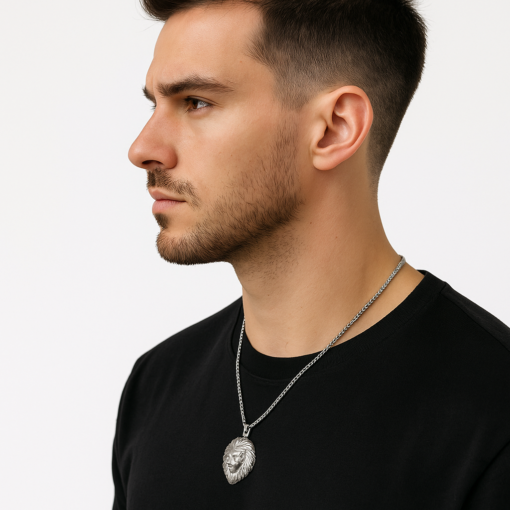Silver lion pendant chain for men