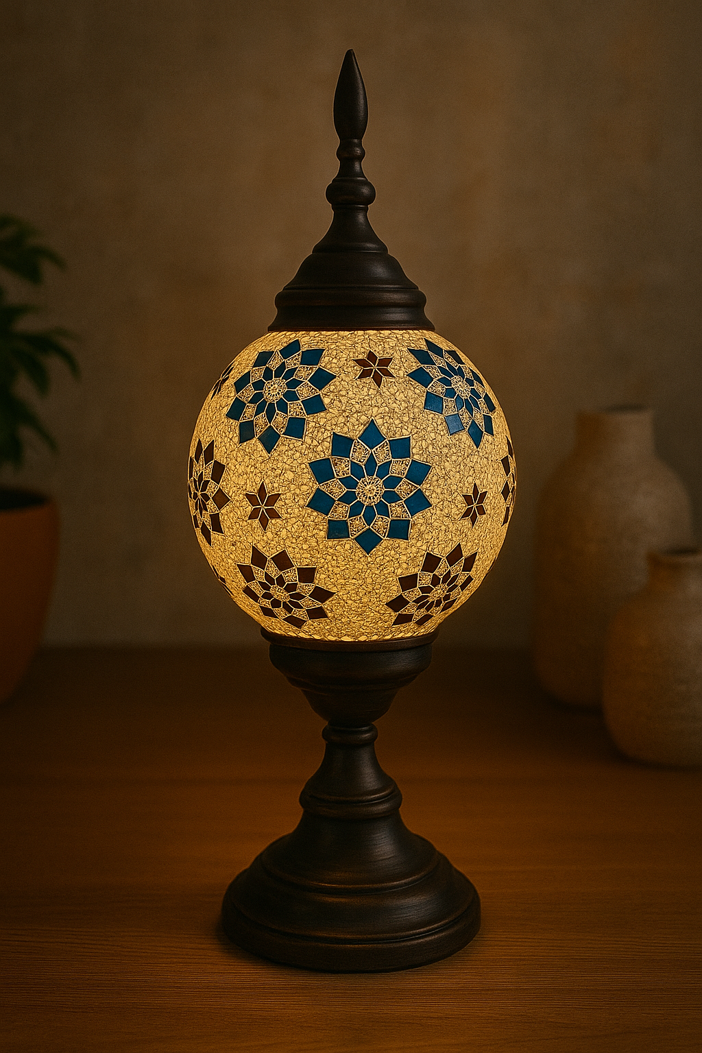 Handcrafted Turkish Mosaic Table Lamp | Festive Warm Glow Decorative Night Lamp for Home Décor