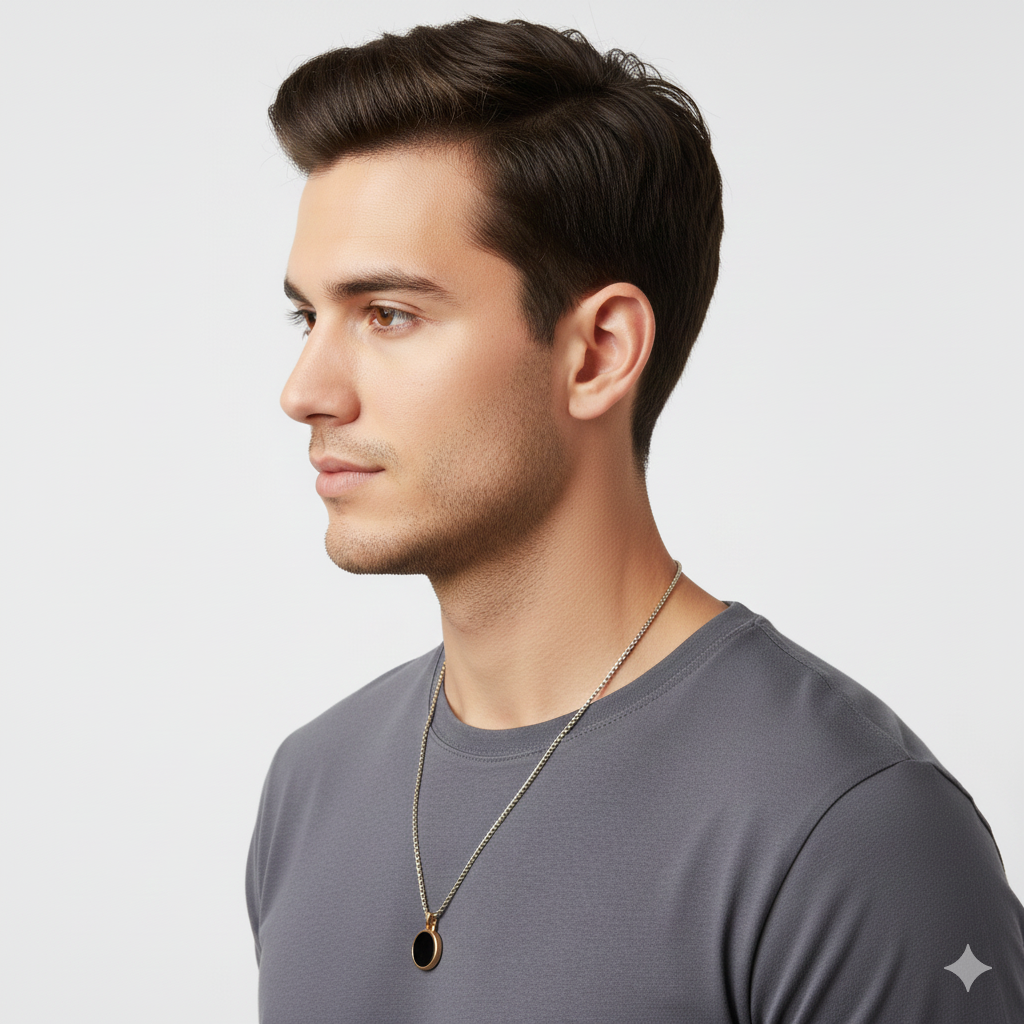 Unisex Black Round Pendant Chain