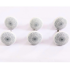 Decorative Ceramic Drawer Knobs, White with Grey Floral Pattern | Handcrafted Cabinet Pulls with Metal Hardware | Set of 6 for Drawers, Wardrobes & Cupboards