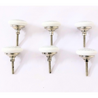 Decorative Ceramic Drawer Knobs, White with Grey Floral Pattern | Handcrafted Cabinet Pulls with Metal Hardware | Set of 6 for Drawers, Wardrobes & Cupboards