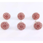 Decorative Ceramic Drawer Knobs with Red Mandala Pattern on White Base | Handcrafted Cabinet Pulls with Metal Hardware | Set of 6 for Drawers, Cupboards & Wardrobes