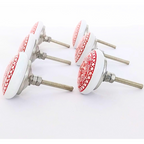 Decorative Ceramic Drawer Knobs with Red Mandala Pattern on White Base | Handcrafted Cabinet Pulls with Metal Hardware | Set of 6 for Drawers, Cupboards & Wardrobes