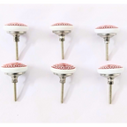 Decorative Ceramic Drawer Knobs with Red Mandala Pattern on White Base | Handcrafted Cabinet Pulls with Metal Hardware | Set of 6 for Drawers, Cupboards & Wardrobes