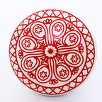 Decorative Ceramic Drawer Knobs with Red Mandala Pattern on White Base | Handcrafted Cabinet Pulls with Metal Hardware | Set of 6 for Drawers, Cupboards & Wardrobes