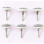 Decorative Ceramic Drawer Knobs, White and Black Geometric Hexagon Pattern | Handcrafted Cabinet Pulls & Drawer Handles | Set of 6 with Metal Hardware