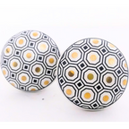 Decorative Ceramic Drawer Knobs, White and Black Geometric Hexagon Pattern | Handcrafted Cabinet Pulls & Drawer Handles | Set of 6 with Metal Hardware