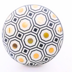 Decorative Ceramic Drawer Knobs, White and Black Geometric Hexagon Pattern | Handcrafted Cabinet Pulls & Drawer Handles | Set of 6 with Metal Hardware
