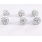 Decorative Ceramic Drawer Knobs with Grey Floral Pattern | White Cabinet Pulls with Metal Hardware | Handcrafted Drawer Handles for Cupboards, Wardrobes & Dressers (Set of 6)
