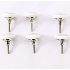 Decorative Ceramic Drawer Knobs with Grey Floral Pattern | White Cabinet Pulls with Metal Hardware | Handcrafted Drawer Handles for Cupboards, Wardrobes & Dressers (Set of 6)