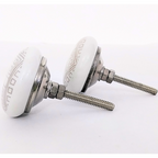 Decorative Ceramic Drawer Knobs, White with Geometric Pattern | Handcrafted Cabinet Pulls with Metal Hardware | Set of 6 for Drawers, Cupboards & Wardrobes