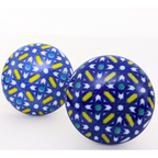Decorative Ceramic Drawer Knobs, Blue and Yellow Floral Pattern on White Base | Handcrafted Cabinet Pulls with Metal Hardware | Set of 6 for Drawers, Wardrobes & Cupboards