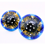 Decorative Ceramic Drawer Knobs, Blue and Yellow Pattern on White Base | Handcrafted Cabinet Pulls with Metal Hardware | Set of 6 for Drawers, Wardrobes & Cupboards