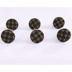 Decorative Ceramic Drawer Knobs, Black and Gold Geometric Pattern on White Base | Handcrafted Cabinet Pulls with Metal Hardware | Set of 6 for Drawers, Wardrobes & Cupboards