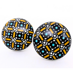 Decorative Ceramic Drawer Knobs, Black and Gold Geometric Pattern on White Base | Handcrafted Cabinet Pulls with Metal Hardware | Set of 6 for Drawers, Wardrobes & Cupboards