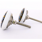 Decorative Ceramic Drawer Knobs, Black and Gold Geometric Pattern on White Base | Handcrafted Cabinet Pulls with Metal Hardware | Set of 6 for Drawers, Wardrobes & Cupboards