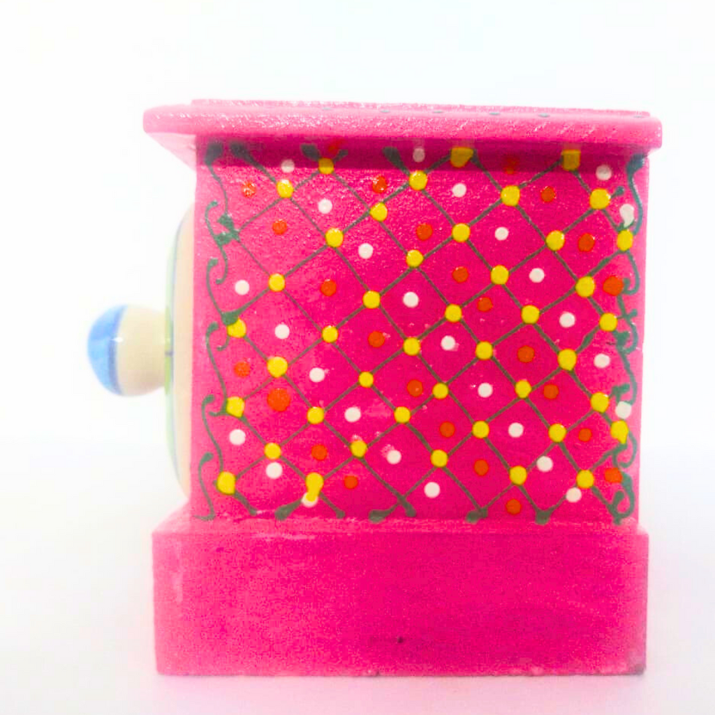Handcrafted Ceramic Mini Drawer Box | Pink with Floral Design | 2-Compartment Decorative Storage Organizer for Jewelry, Trinkets, Keys & Small Essentials