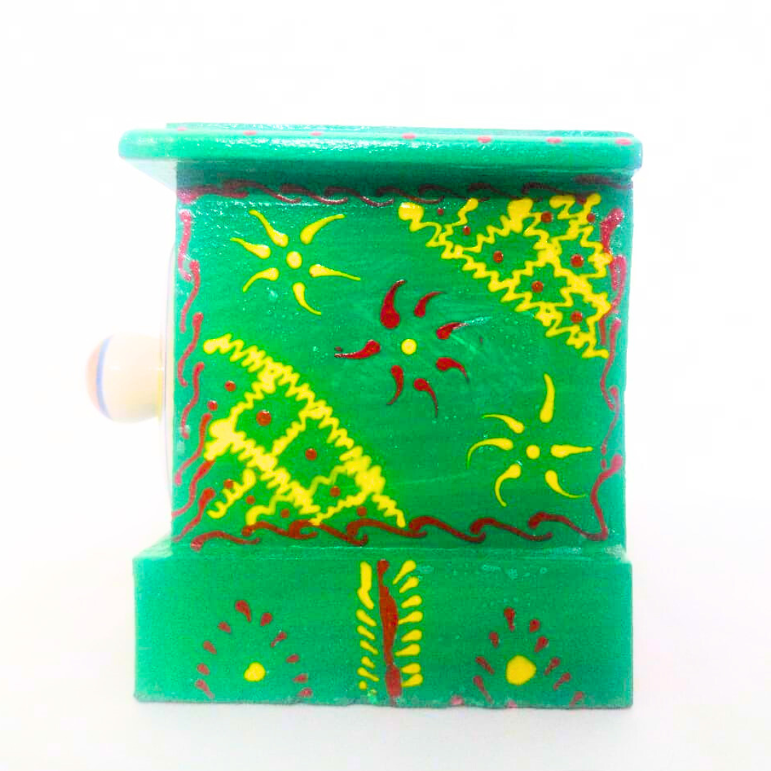 Handcrafted Ceramic 2-Drawer Storage Box | Green with Floral Design | Decorative Knobs | Multipurpose Organizer for Jewelry, Trinkets, Keys & Small Essentials