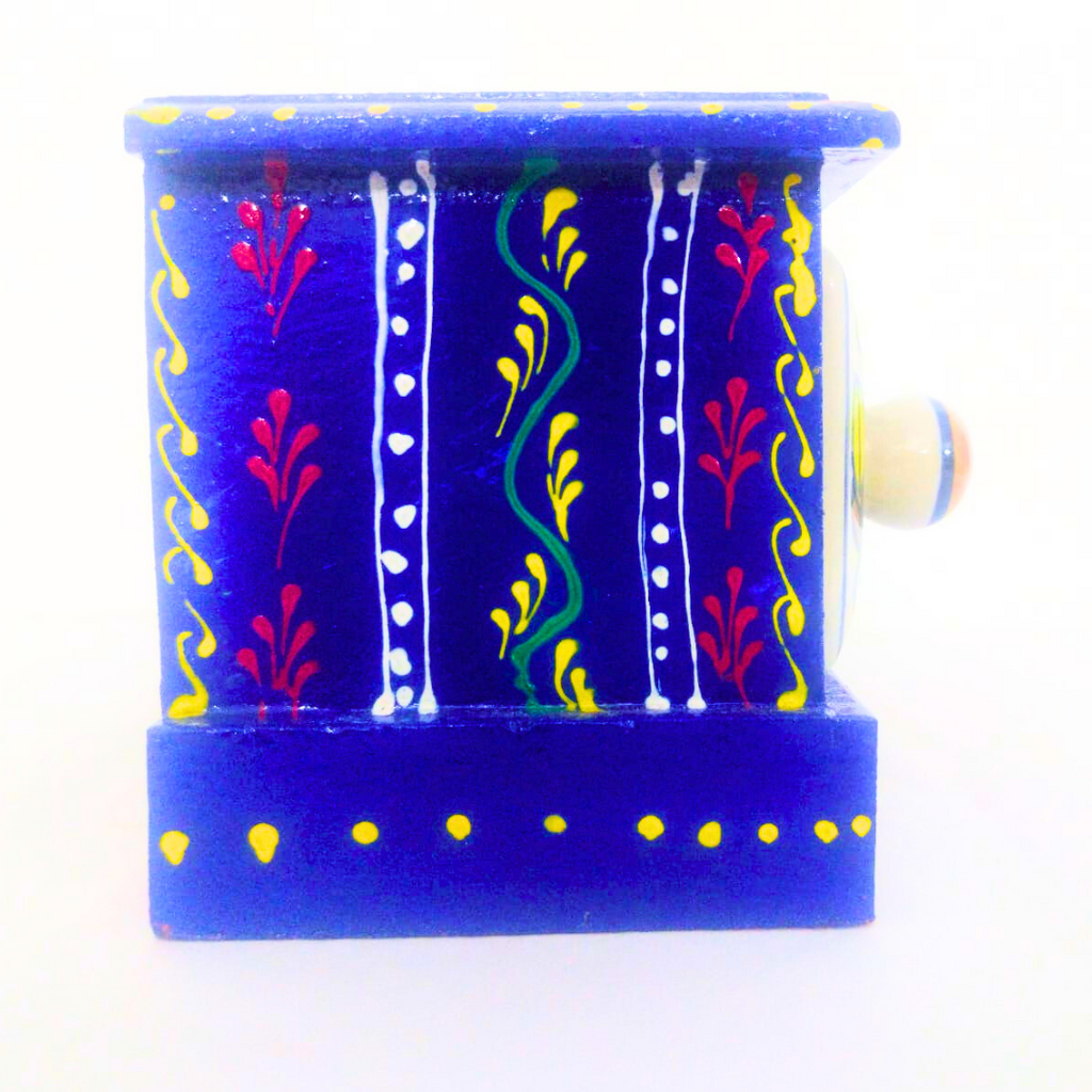 Handpainted Ceramic Drawer Box with Blue Floral Design | 2-Compartment Storage Box with Knobs | Decorative Organizer for Jewelry, Trinkets, Keys & Small Essentials