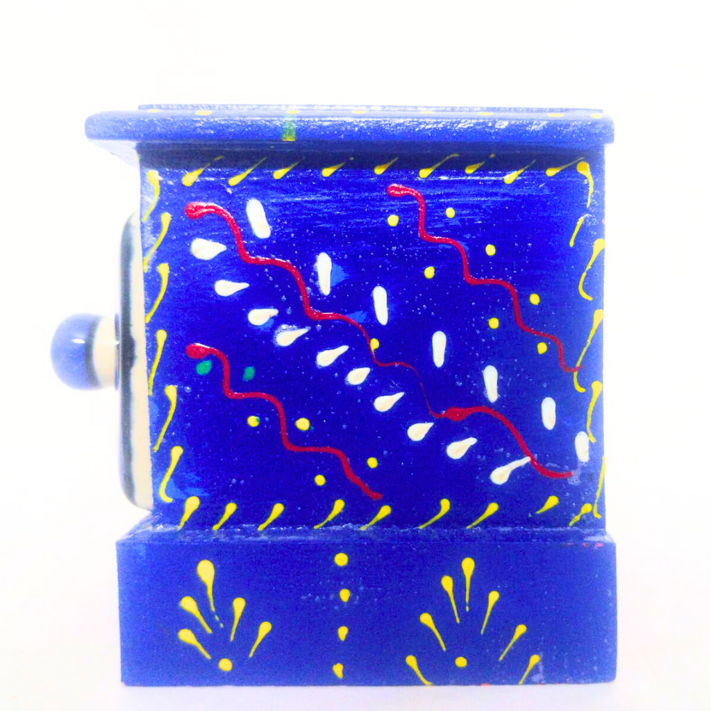 Handcrafted Blue Ceramic Drawer Box with Floral Pattern | Traditional Mexican Style Storage Box with Yellow Dotted Accents | Decorative Organizer for Jewelry, Trinkets, Keys & Small Essentials