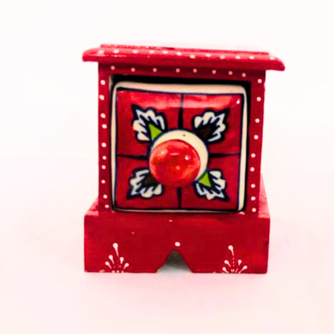 Handcrafted Wooden Drawer Box with Folk Art Design | Decorative Storage Box with Floral Pattern | Single Drawer Organizer for Jewelry, Trinkets, Keys & Small Essentials | Traditional Indian Style Gift