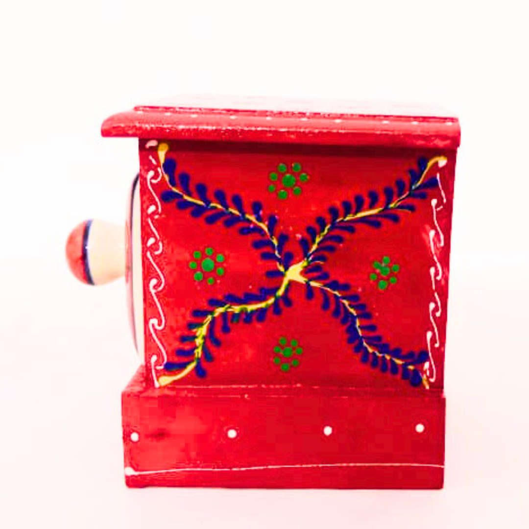 Handcrafted Wooden Drawer Box with Folk Art Design | Decorative Storage Box with Floral Pattern | Single Drawer Organizer for Jewelry, Trinkets, Keys & Small Essentials | Traditional Indian Style Gift